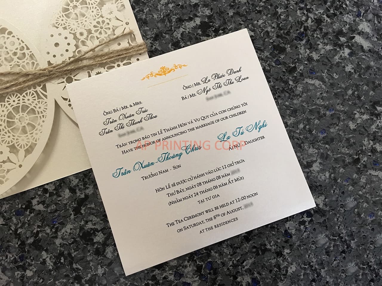 Glittering Navy Lace Laser Cut Wedding Invitation