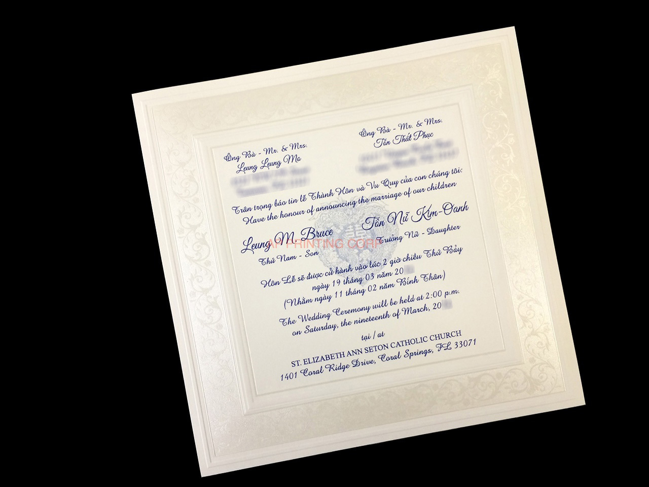 Fancy Pearl Border [CC-25] Vietnamese & English Wedding Invitation