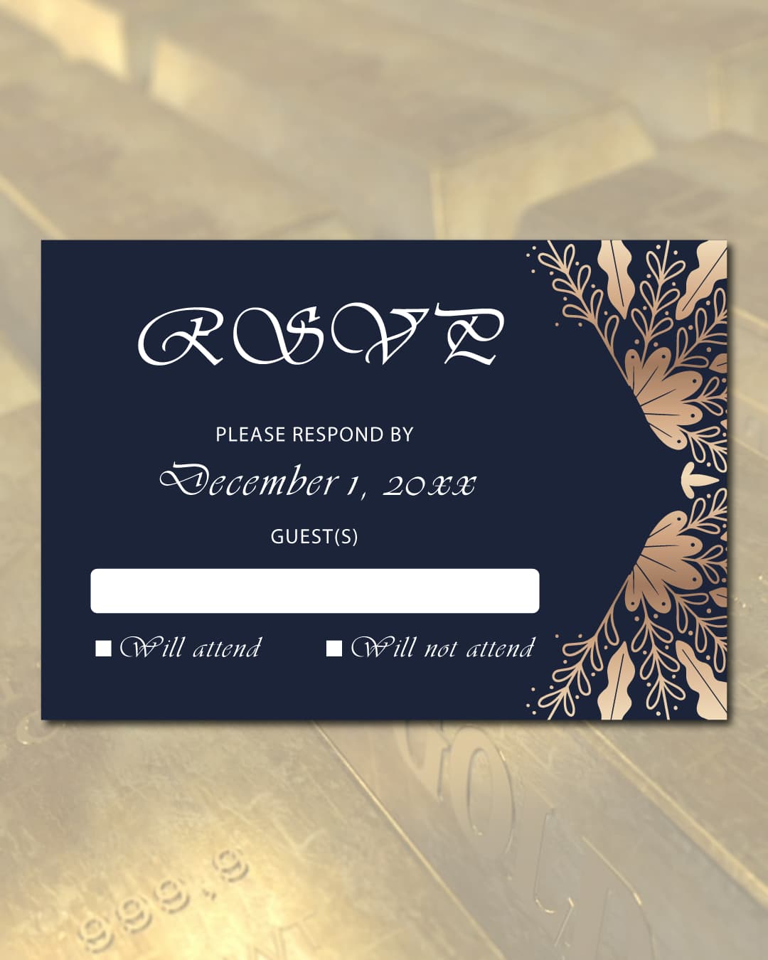 Gold Plated Leaves Simple Flat 5x7 Wedding Invitation