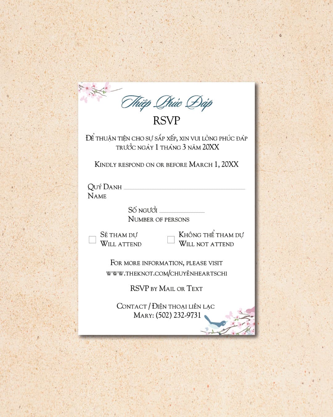 Invitation Birds Vellum Wrapped Vietnamese & English Wedding Invitation
