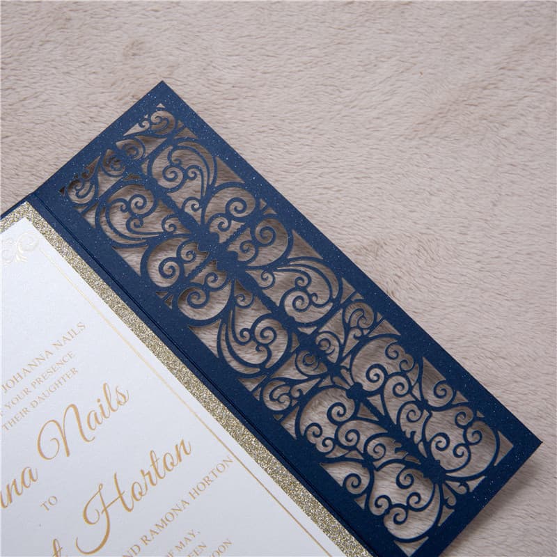 Gold Floral Diamond Drop Laser Cut Wedding Invitation