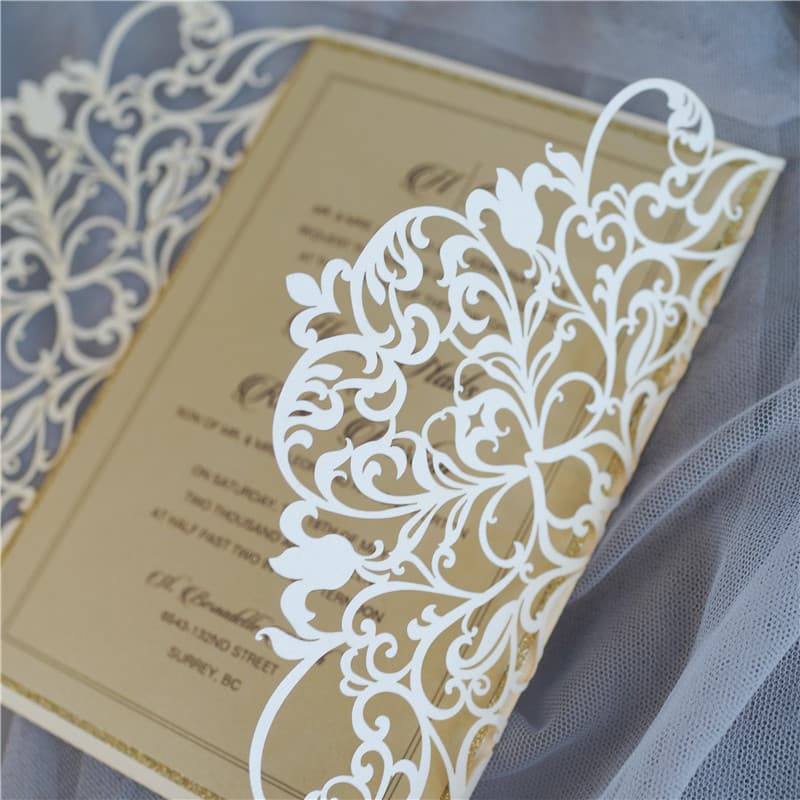 CL-WRAP-57 M-M Ivory Lotus Seeds Laser Cut Wedding Invitation