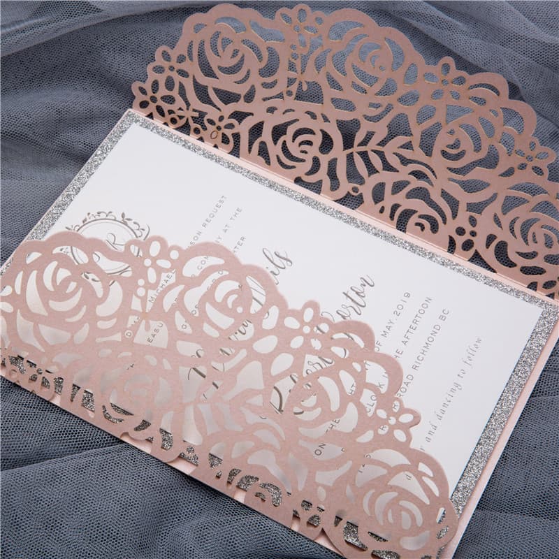 Gorgeous Lace Glittery Laser Cut Wedding Invitation
