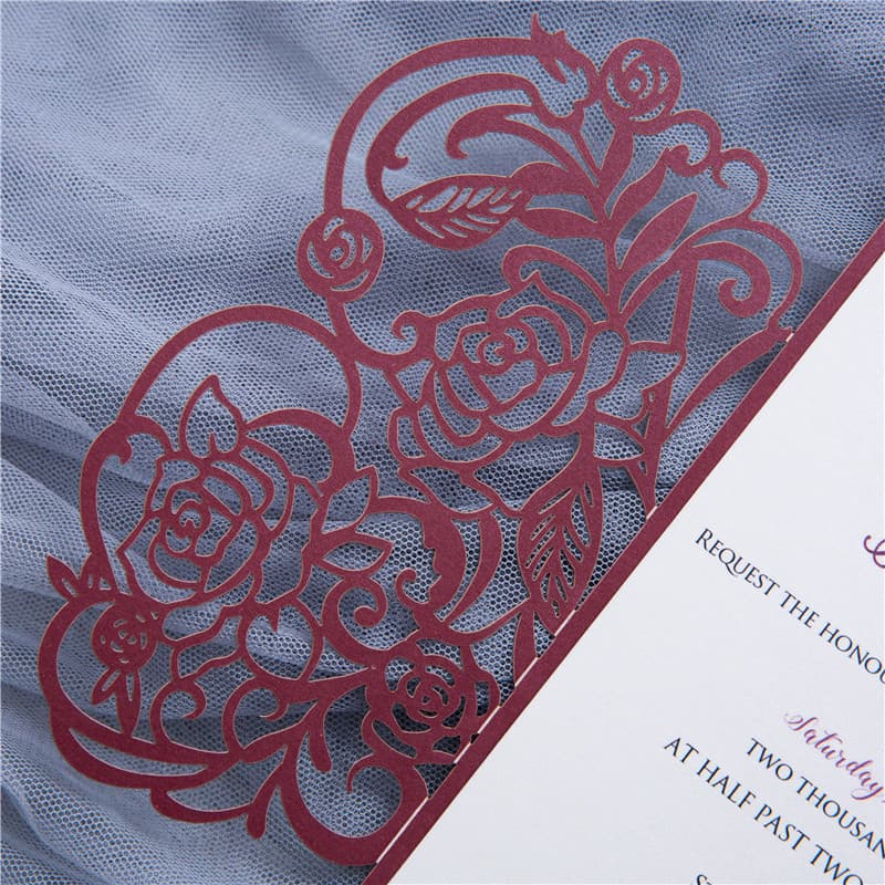 Ivory Lace Tri-Fold Laser Cut Pocket Wedding Invitation
