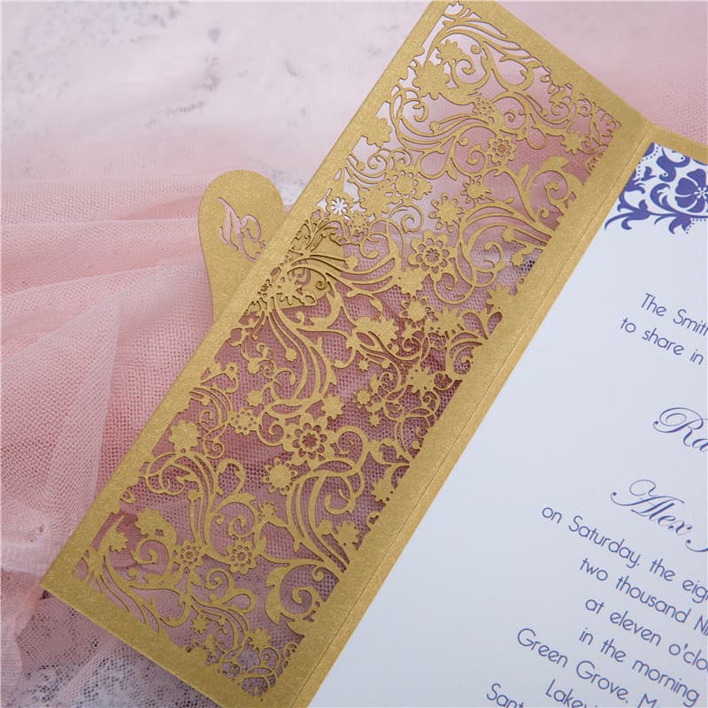 Silver Floral Tri-Fold Laser Cut Pocket Wedding Invitation