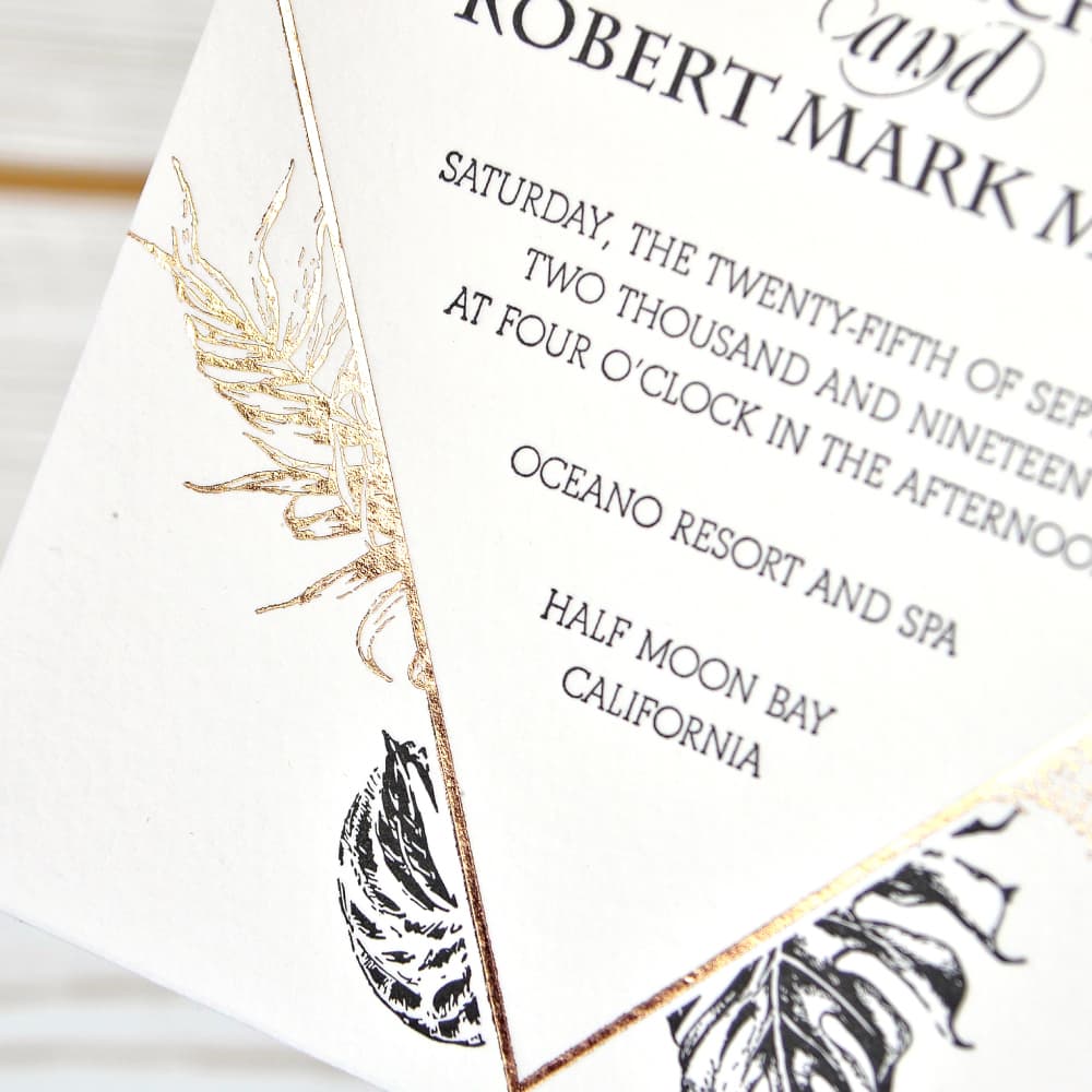 Copper Leaves Foil Fancy Luxury Wedding Invitation