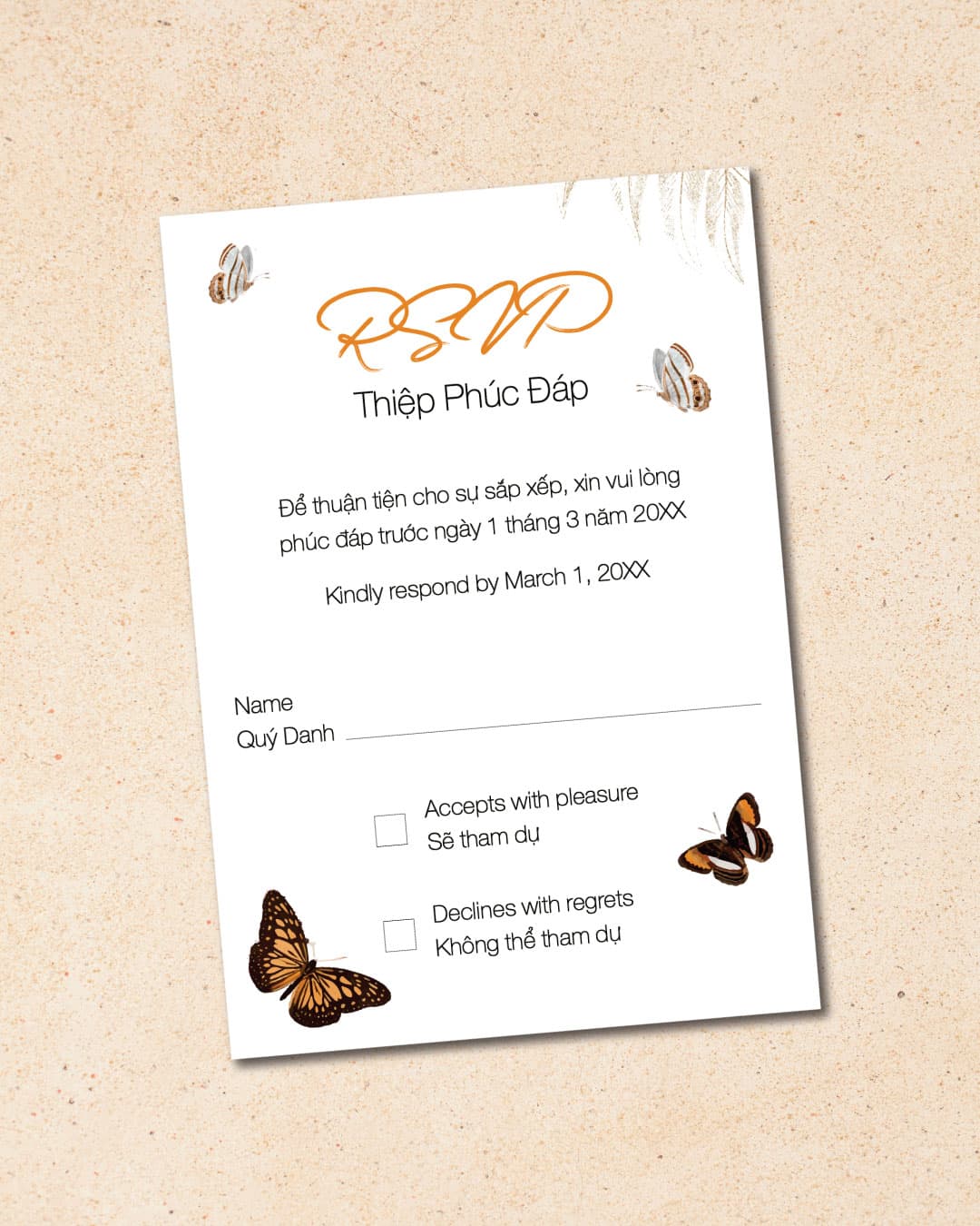 Invitation Butterflies Vellum Wrapped Vietnamese & English Wedding Invitation