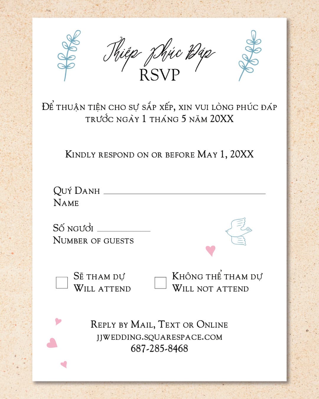 Beautiful Doves Vellum Wrapped Vietnamese & English Wedding Invitation