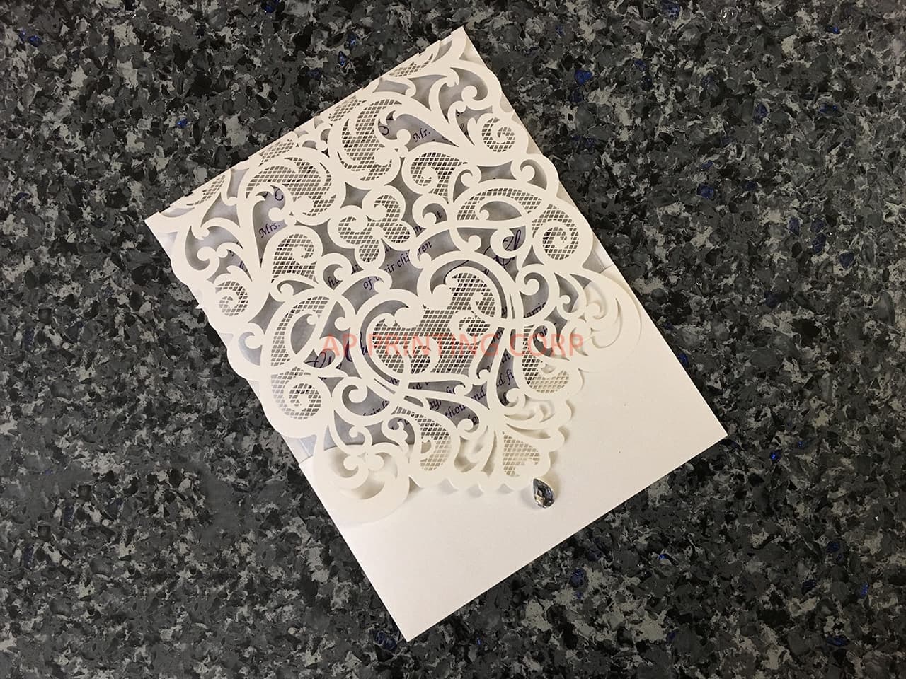 White Heart Diamond Drop Laser Cut Wedding Invitation