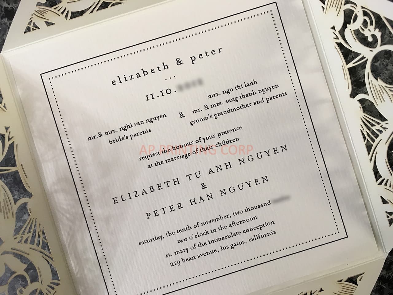 Burgundy Rose Laser Cut Wrap Wedding Invitation