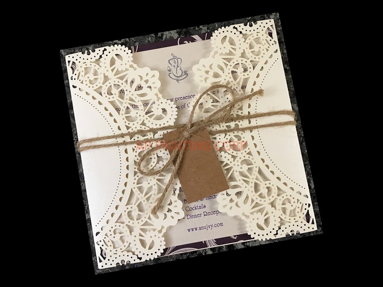 Elegant Floral Tri-Fold Laser Cut Pocket Wedding Invitation