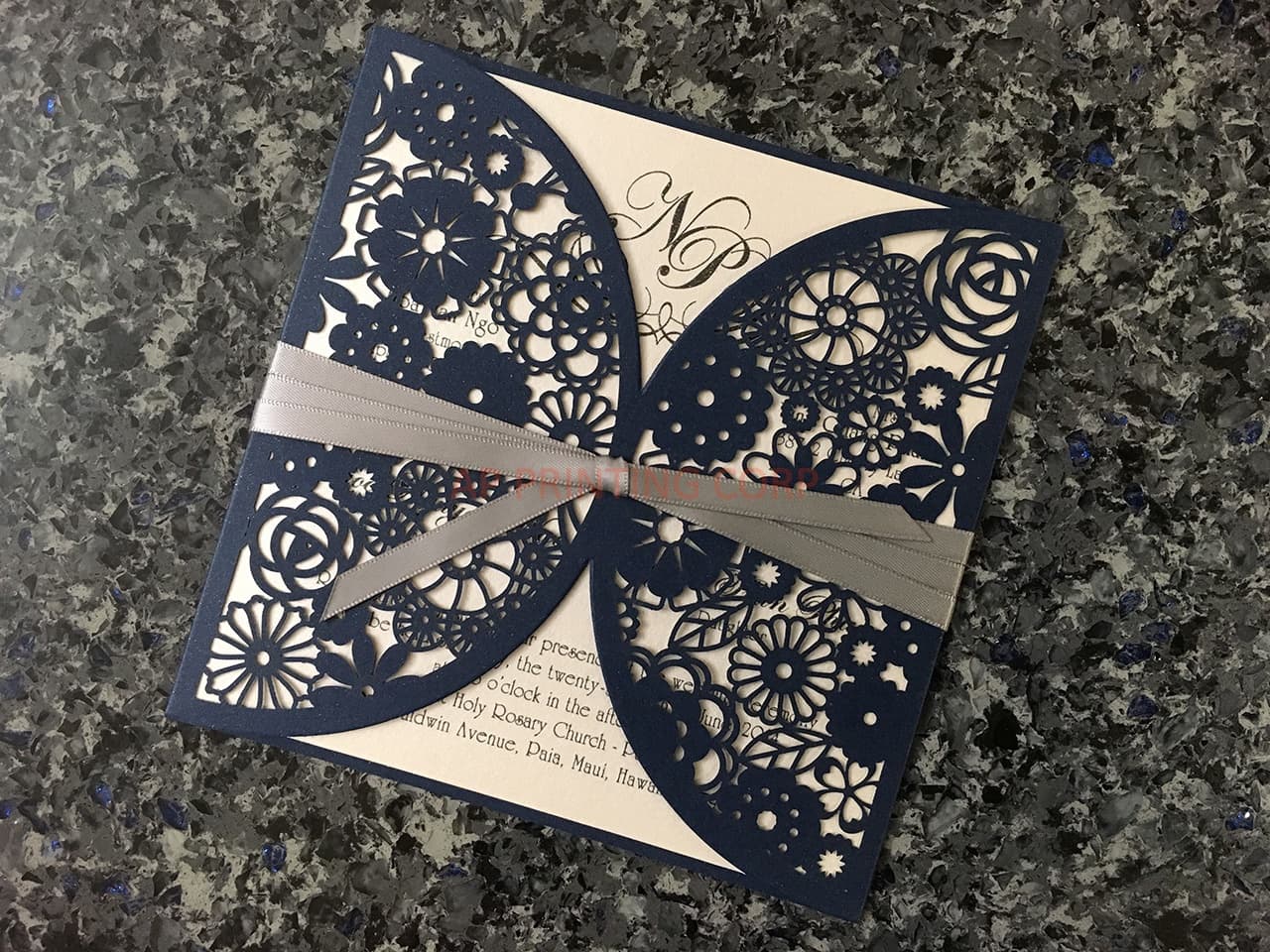 Glittery Lace Laser Cut Wrap Wedding Invitation