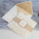 CL-PF-57 M-M White Heart Flourish Pocket Laser Cut Wedding Invitation