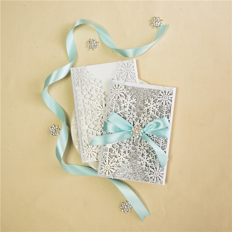CL-SLIDER-66 MMM White Fleur De Lis Laser Cut Wedding Invitation