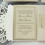 Gold Heart Flourish Pocket Laser Cut Vietnamese & English Wedding Invitation