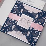 Metallic Gold Laser Cut Pocket with Ribbon Wedding Invitation