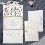 White Heart Diamond Drop Laser Cut Wedding Invitation