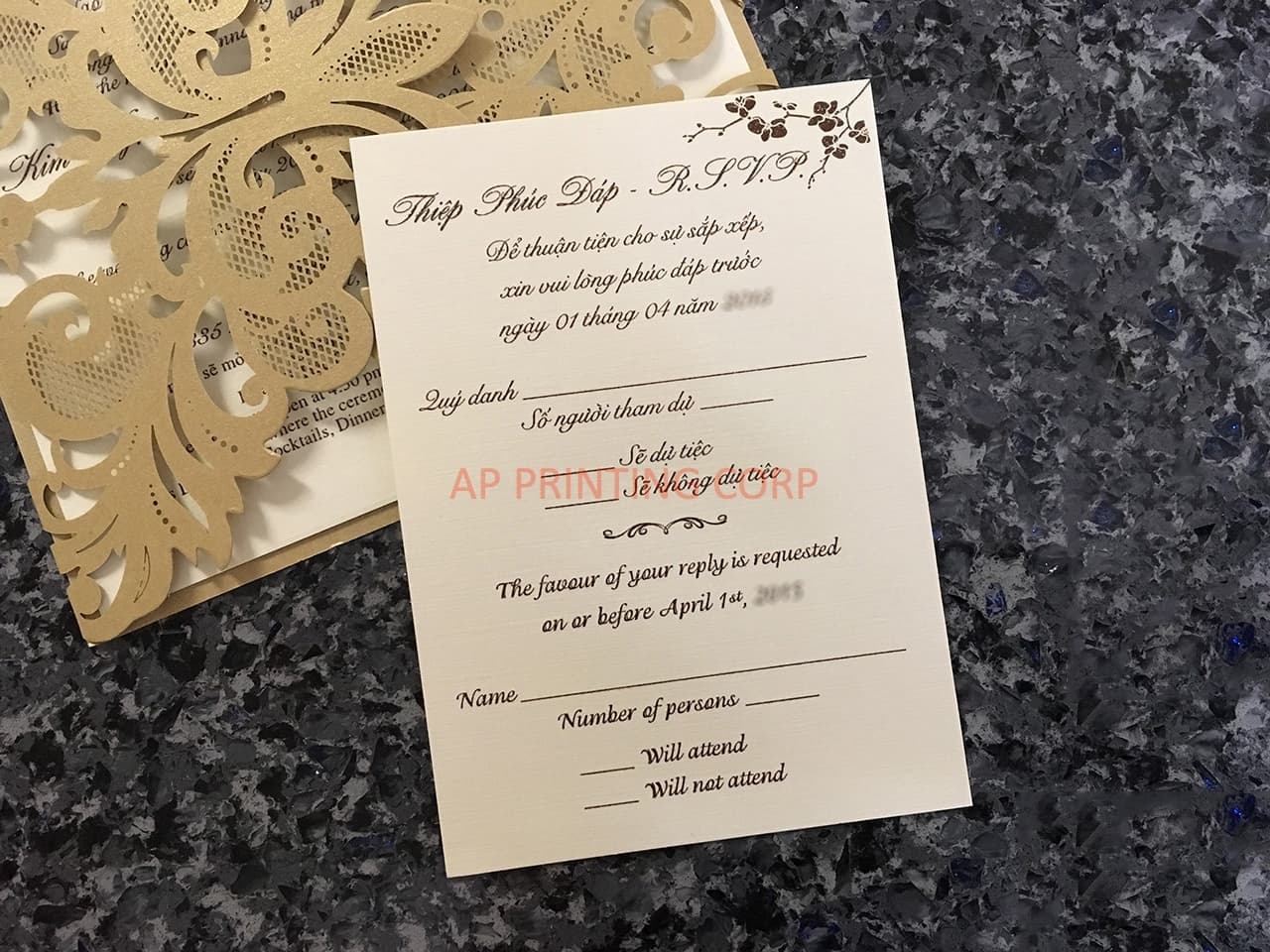 Blush Laser Cut Envelope with Glittery Border Wedding Invitation