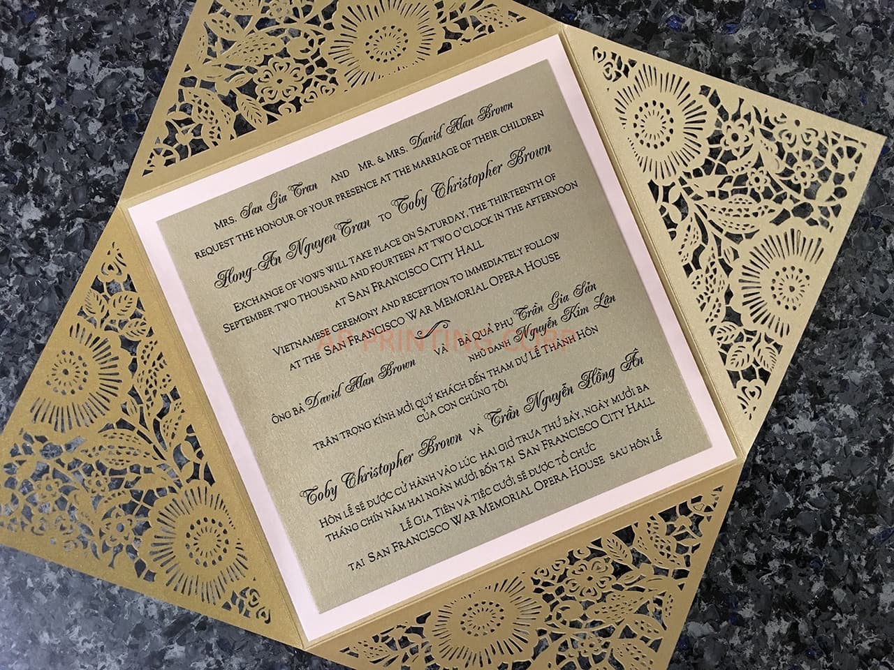 Blush Semicircle Floral Laser Cut Wedding Invitation