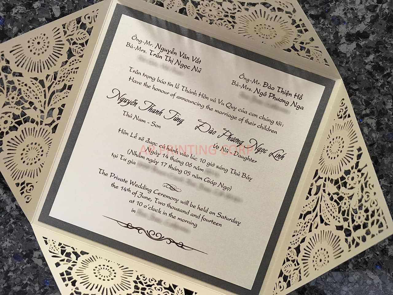Bride and Groom under Heart Tree Laser Cut Wedding Invitation