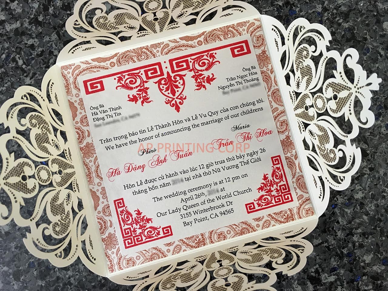 Bride and Groom under Tree Laser Cut Wedding Invitation