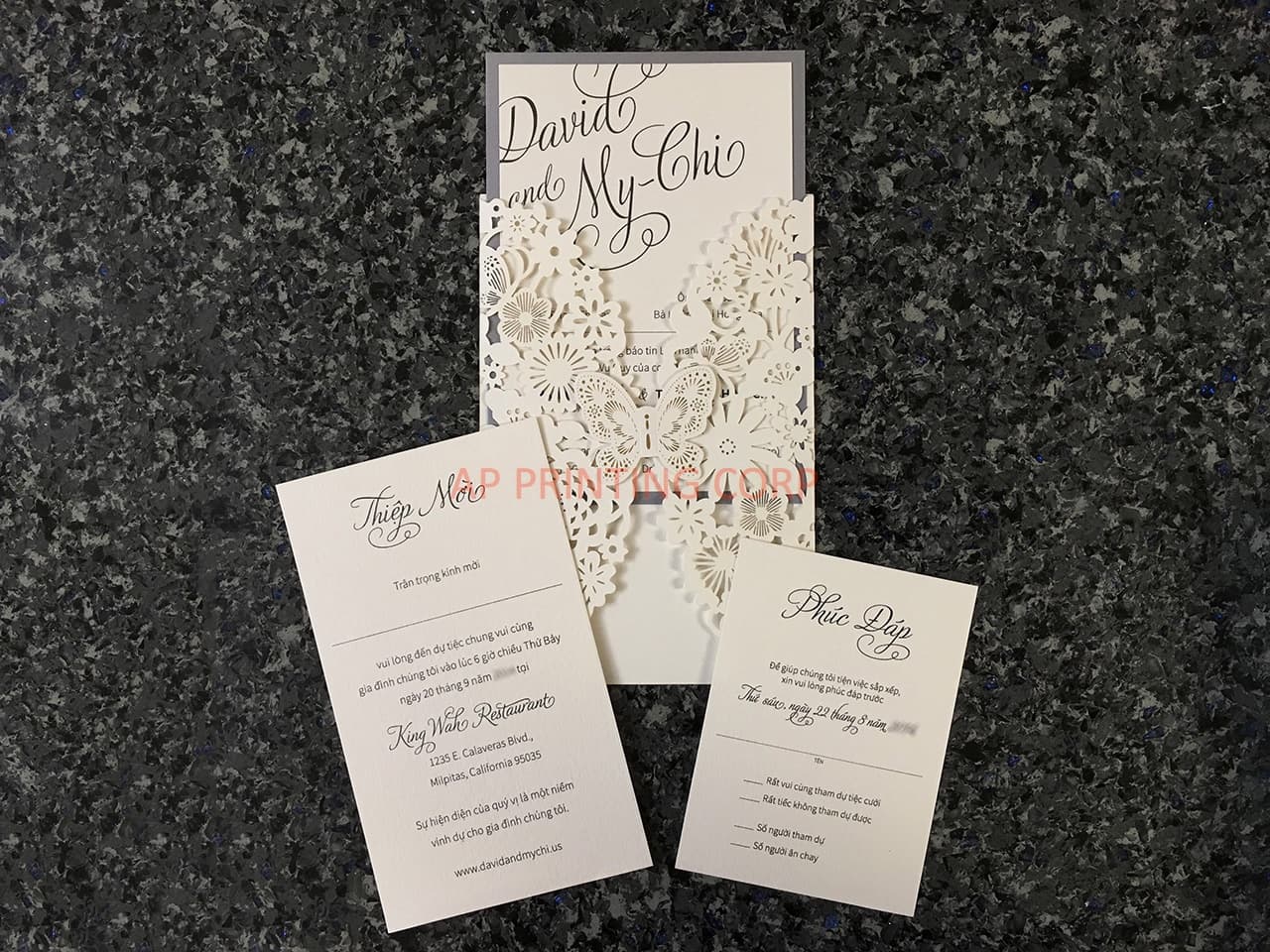 CL-WRAP-66 N-M Ecru Hearts and Cog Circles Laser Cut Wedding Invitation