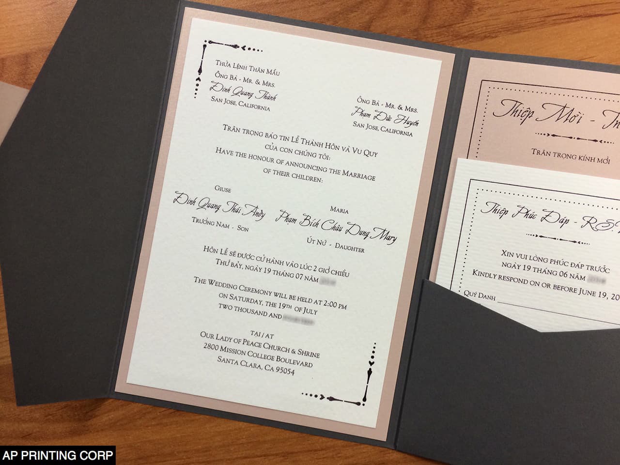 Dark Grey and Nude Vintage A7 Himalaya Pocket Wedding Invitation