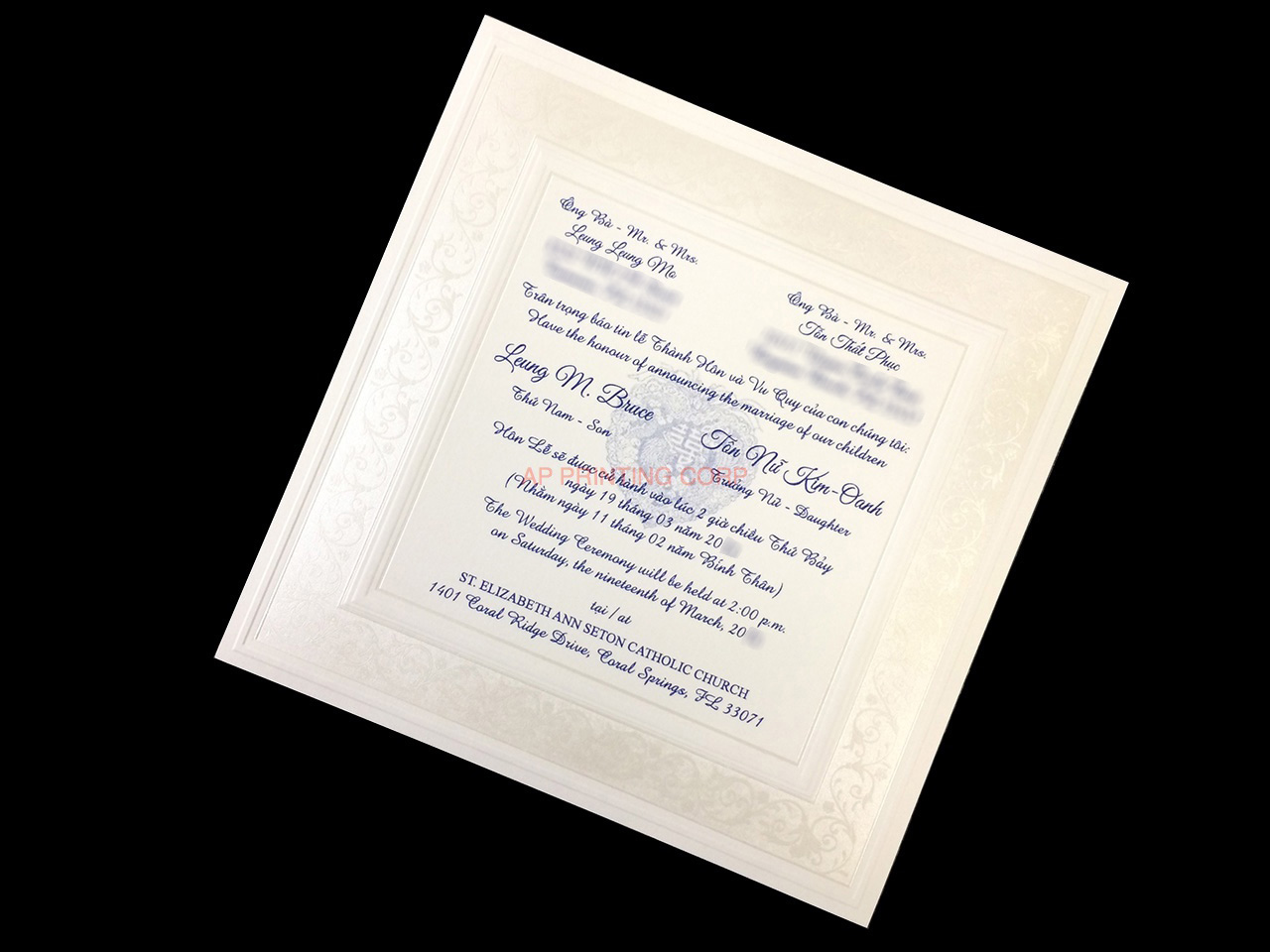 Fancy Pearl Border [CC-25] Vietnamese & English Wedding Invitation