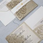 Pearl White Laser Cut Pocket Wedding Invitation