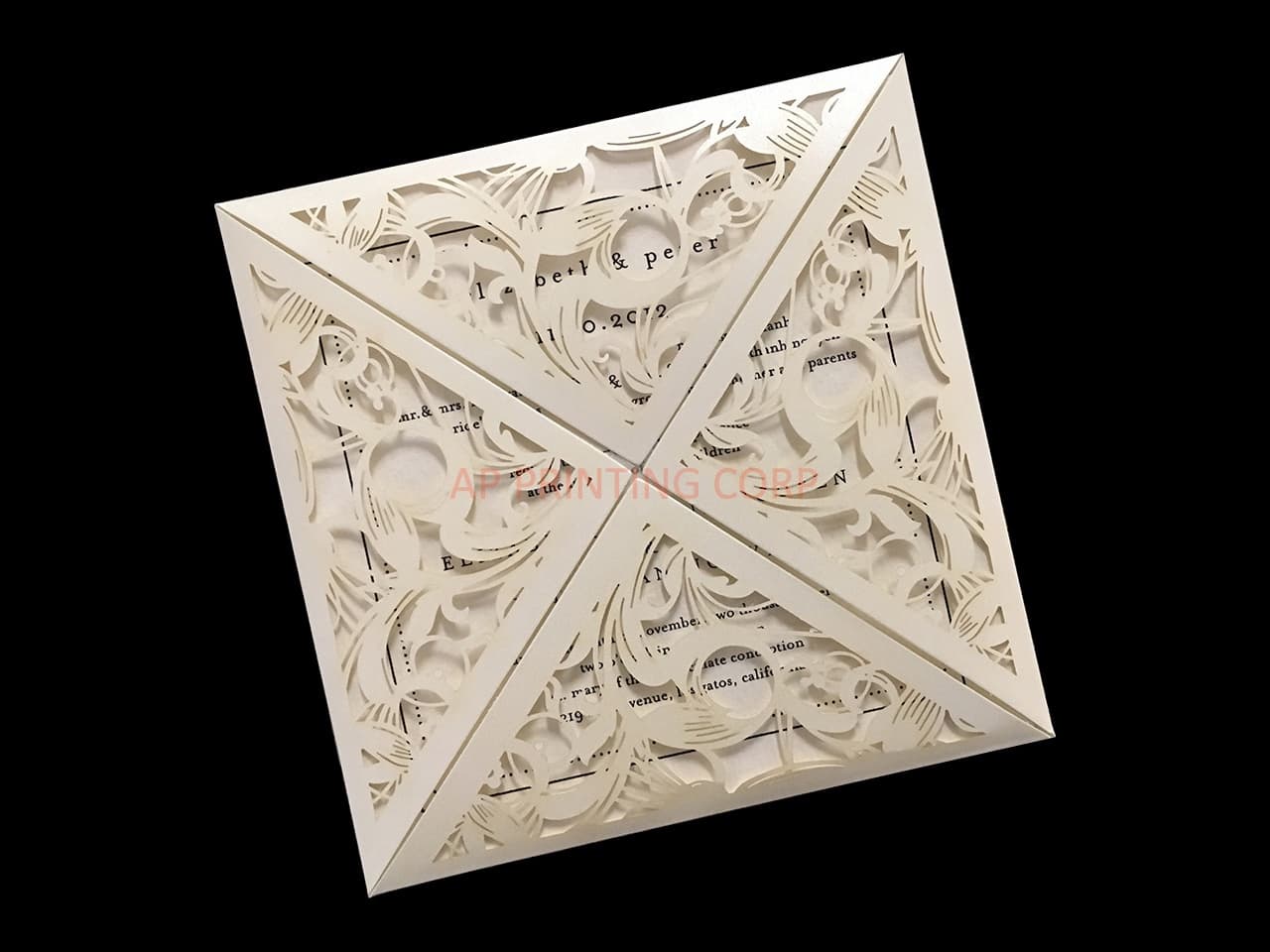 Burgundy Rose Laser Cut Wrap Wedding Invitation