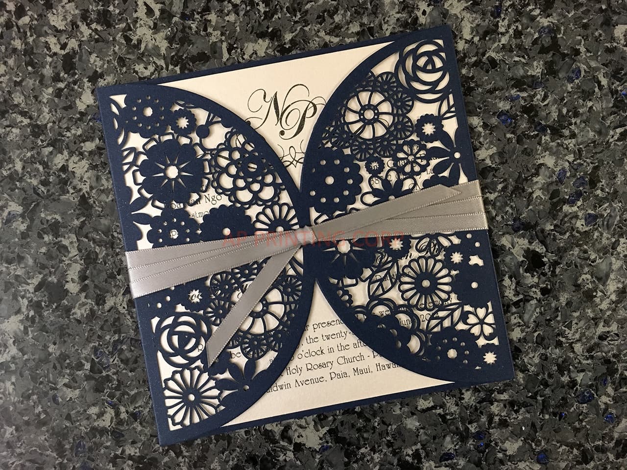 Glittery Lace Laser Cut Wrap Wedding Invitation