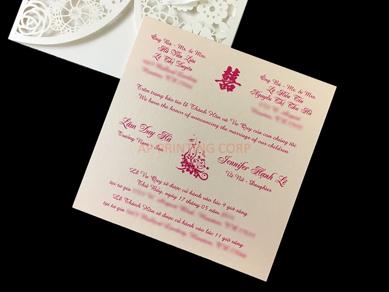 Blush Lace Crown Laser Cut Wedding Invitation