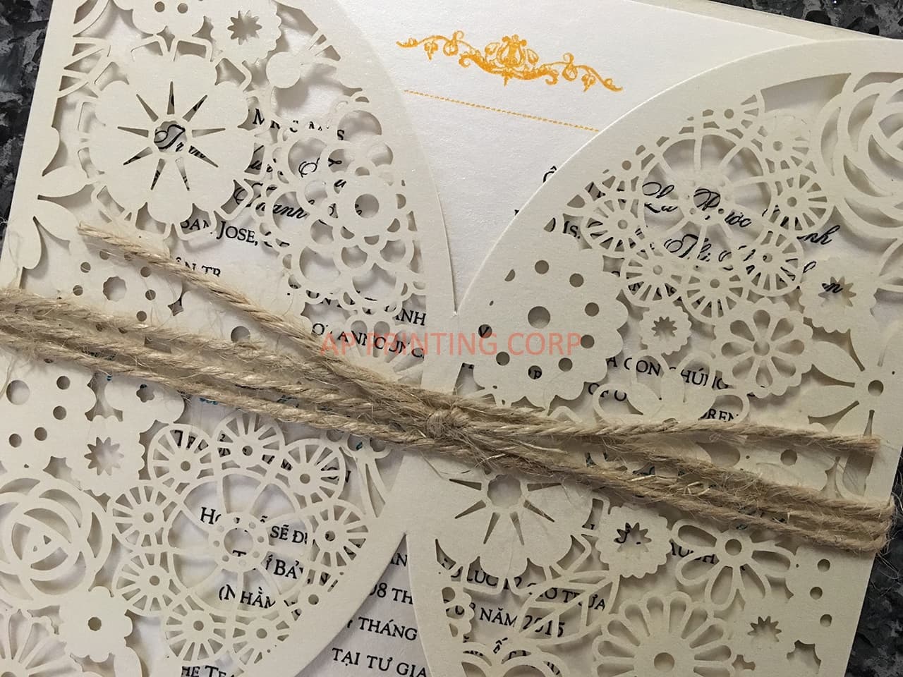 Glittering Navy Lace Laser Cut Wedding Invitation