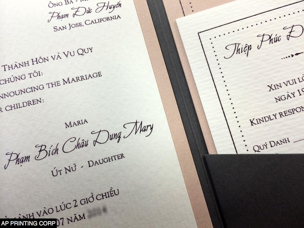 Dark Grey and Nude Vintage A7 Himalaya Pocket Wedding Invitation