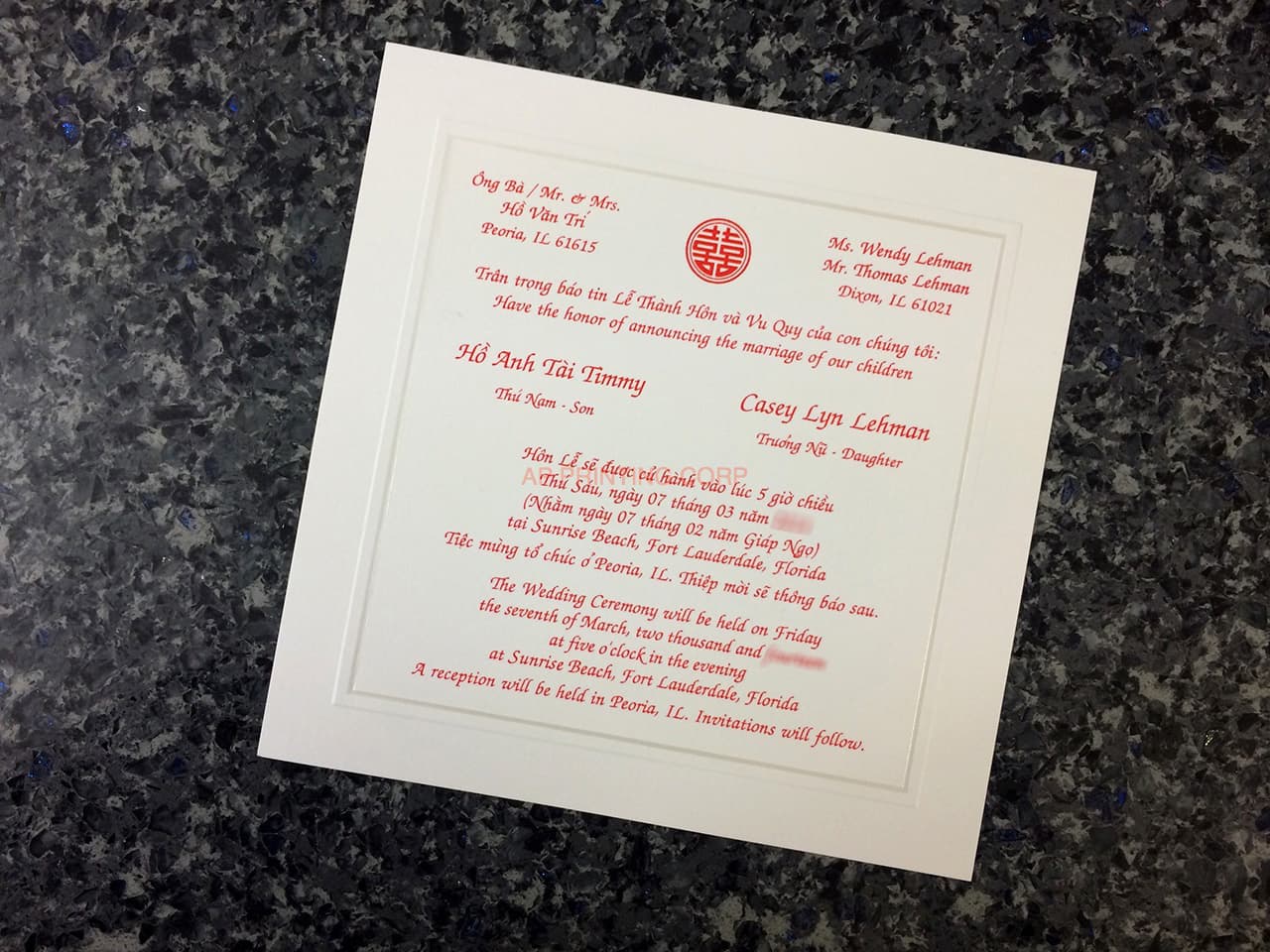 K781 [I-10] Vietnamese & English Wedding Invitation