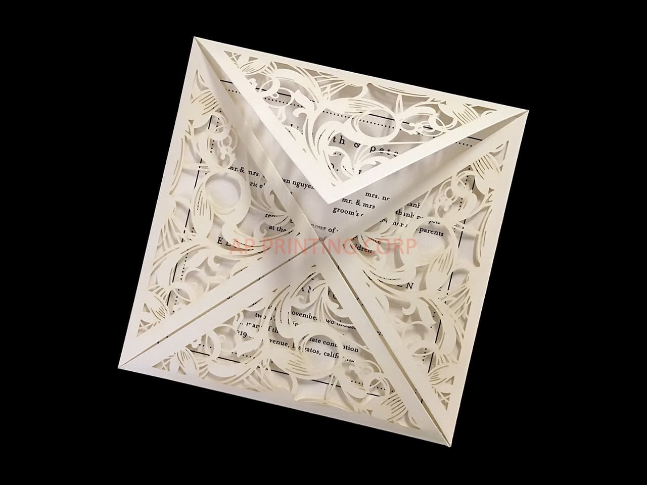 Burgundy Rose Laser Cut Wrap Wedding Invitation