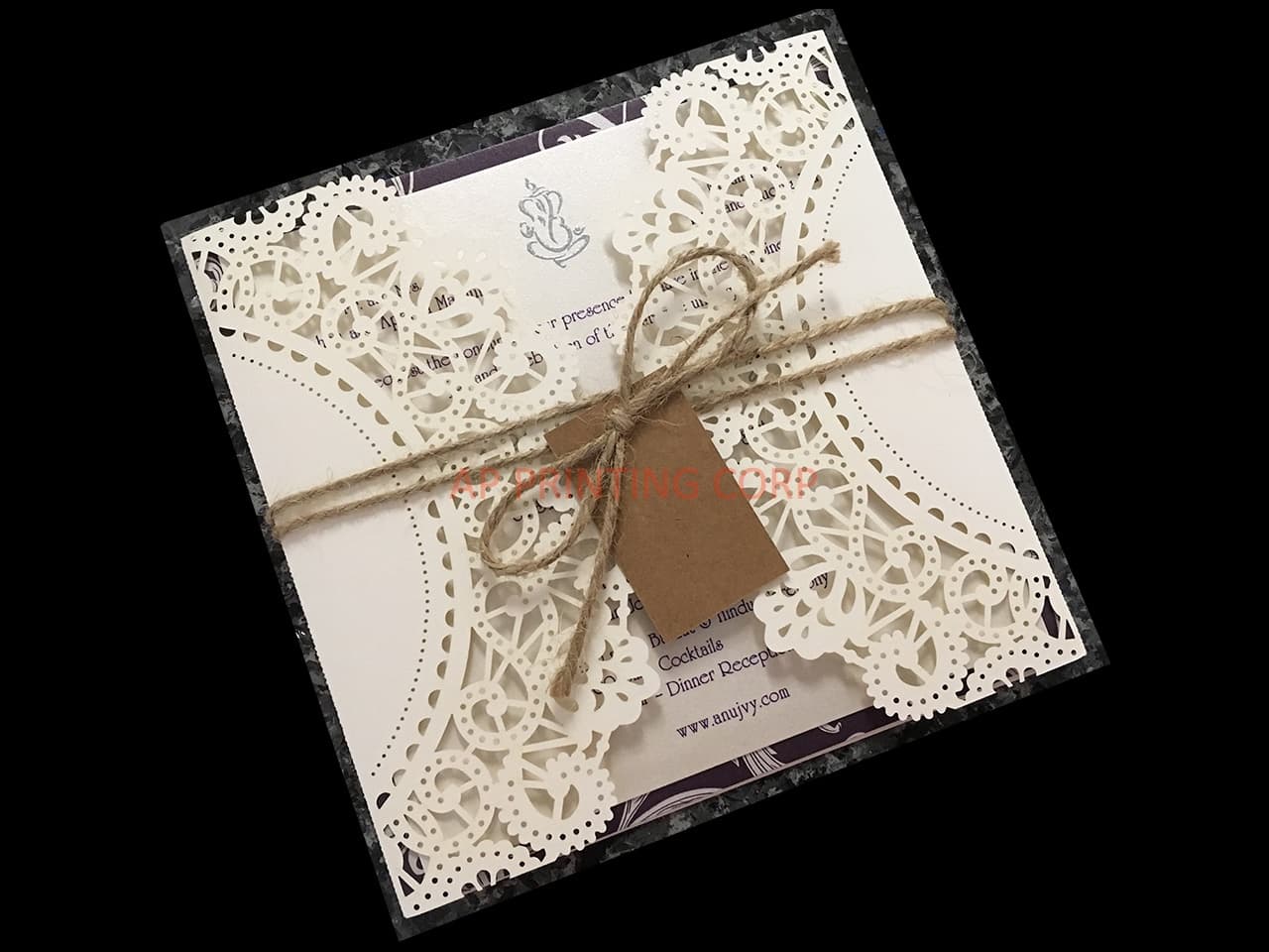 Elegant Floral Tri-Fold Laser Cut Pocket Wedding Invitation