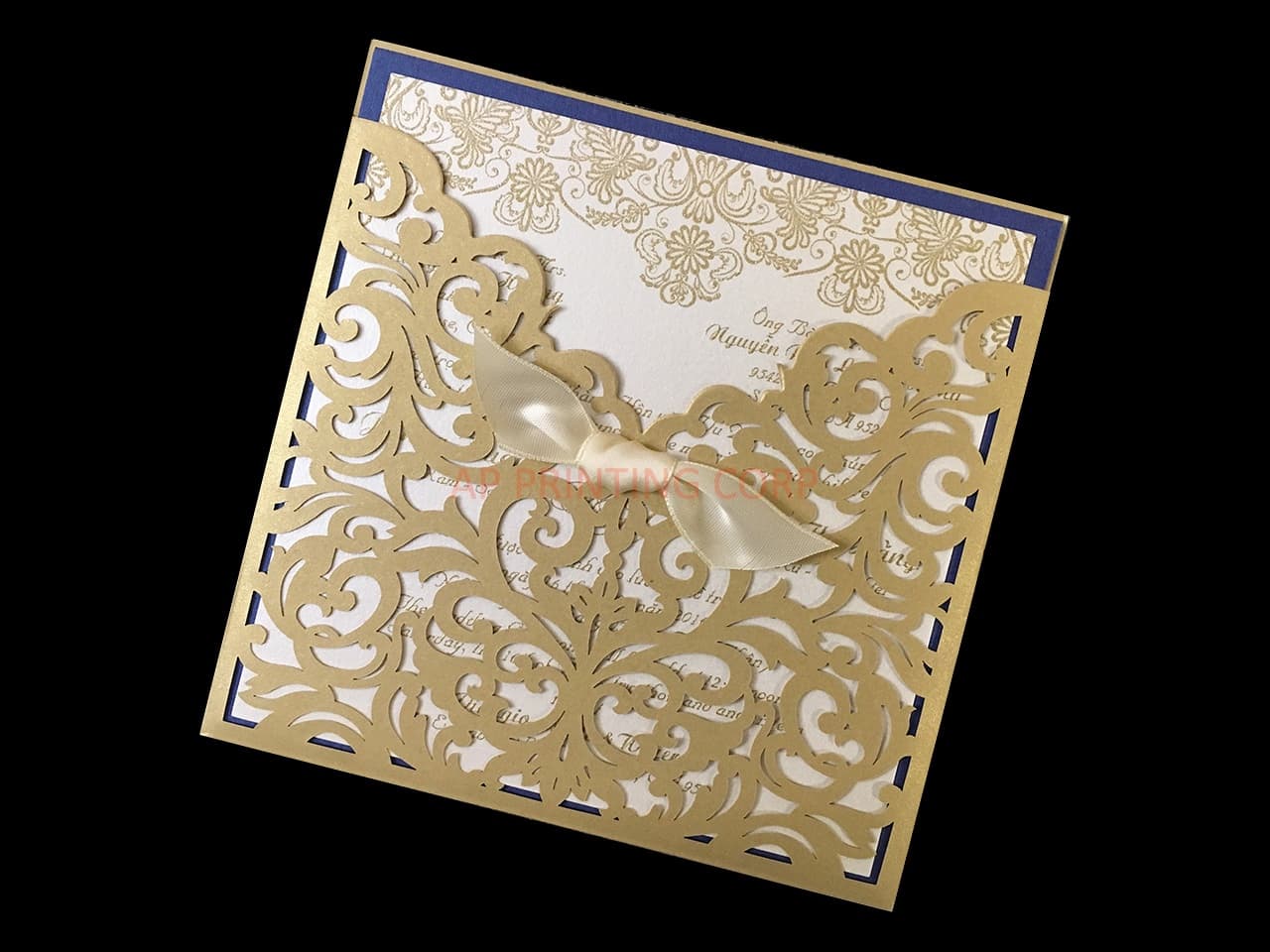 Exquisite Lace Vine Tri-Fold Laser Cut Pocket Wedding Invitation
