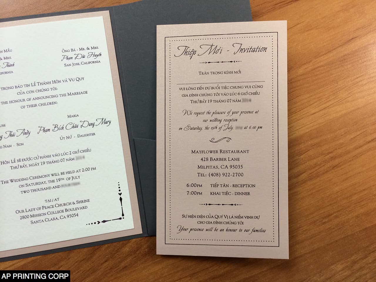 Dark Grey and Nude Vintage A7 Himalaya Pocket Wedding Invitation