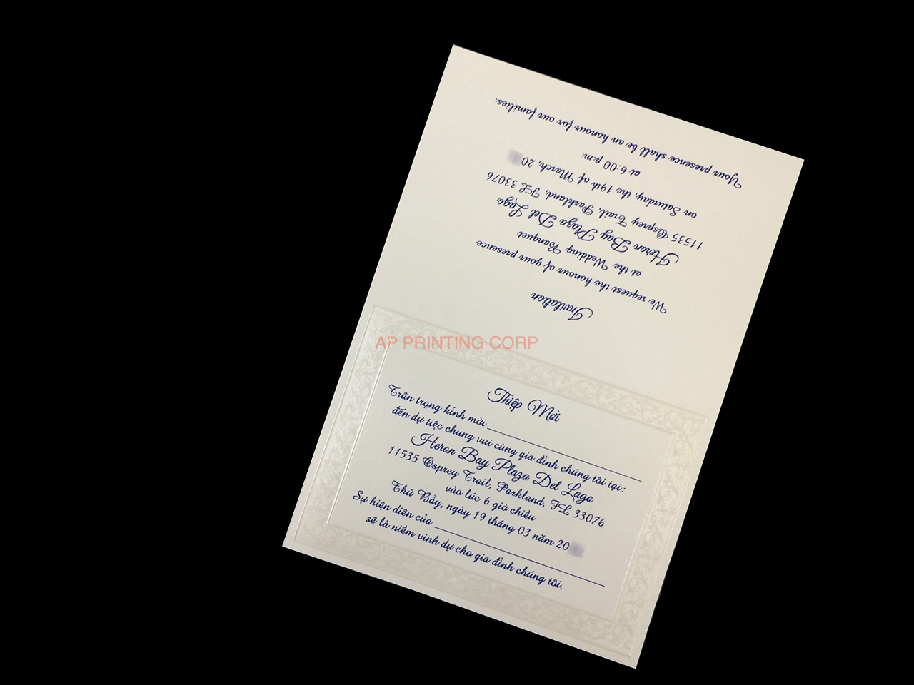 Fancy Pearl Border [CC-25] Vietnamese & English Wedding Invitation