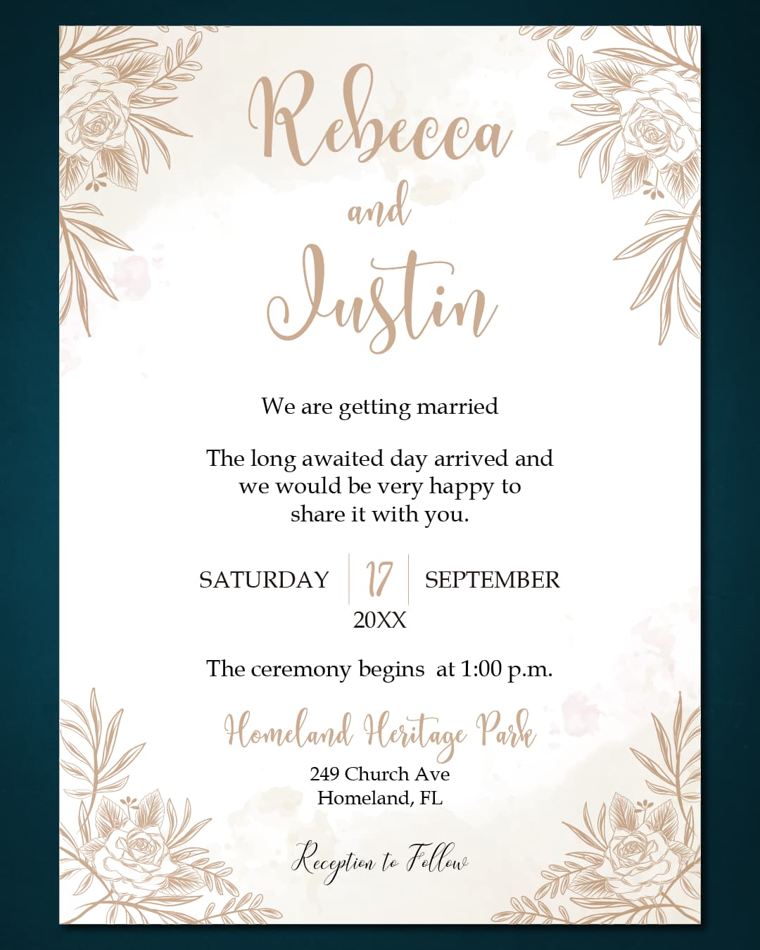Watercolor Gold Wedding Invitations Elegant Flowers