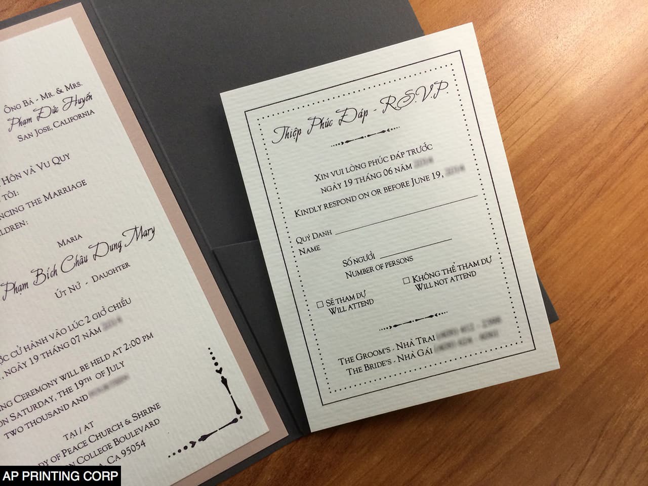 Dark Grey and Nude Vintage A7 Himalaya Pocket Wedding Invitation