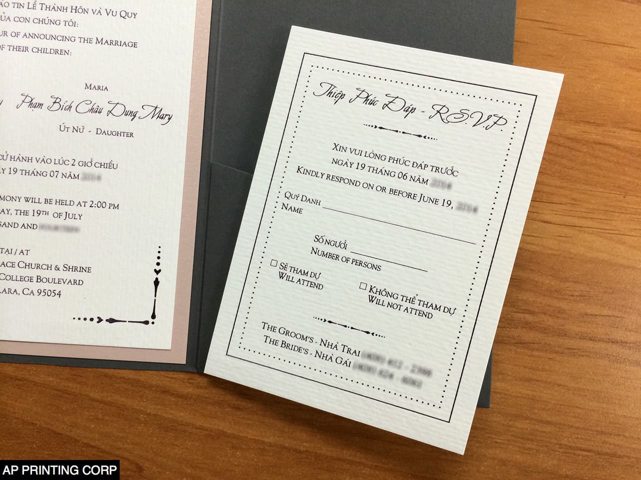 Dark Grey and Nude Vintage A7 Himalaya Pocket Wedding Invitation