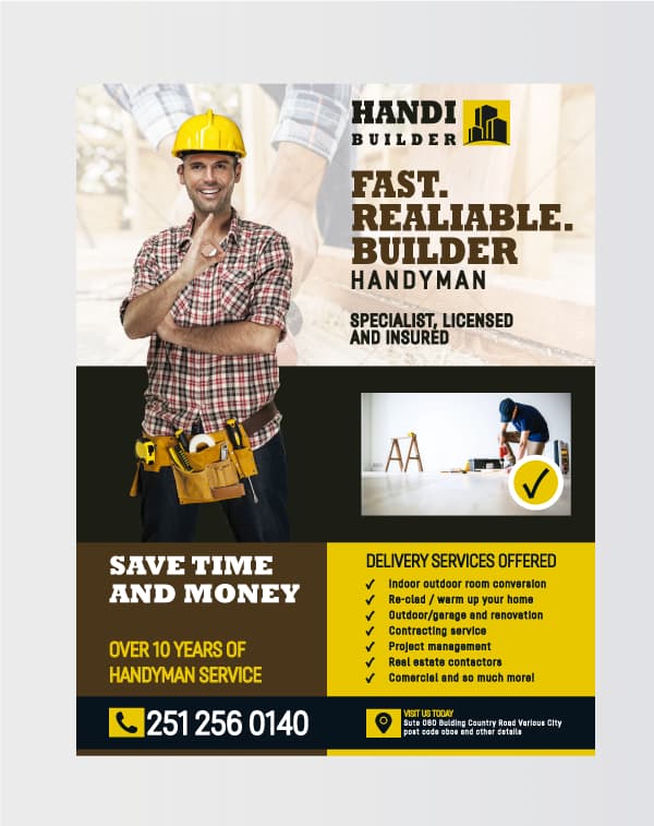 Black & Brown Handyman Builder Services Flyer