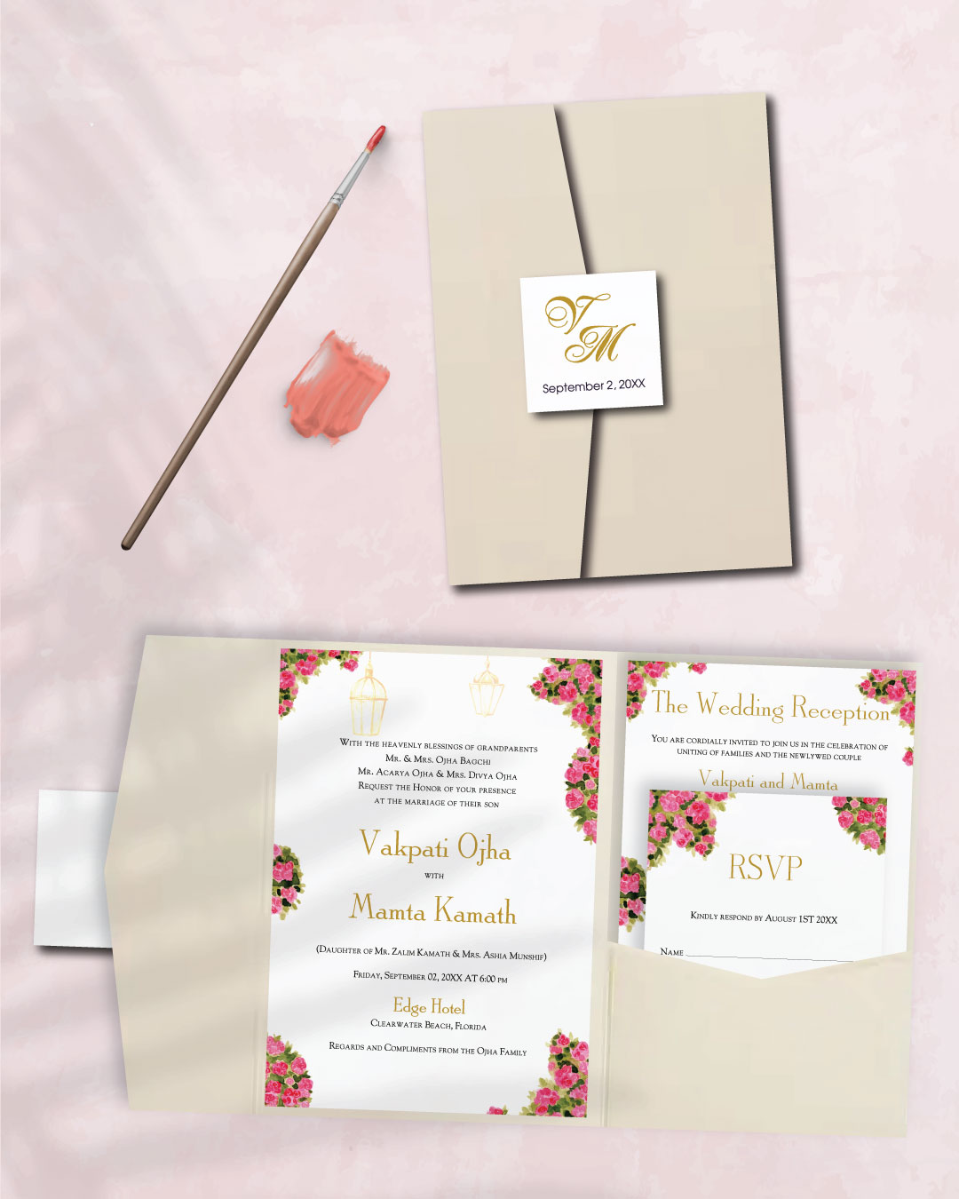 Blossom Lantern Grace A7 Himalaya Pocket Wedding Invitation 1