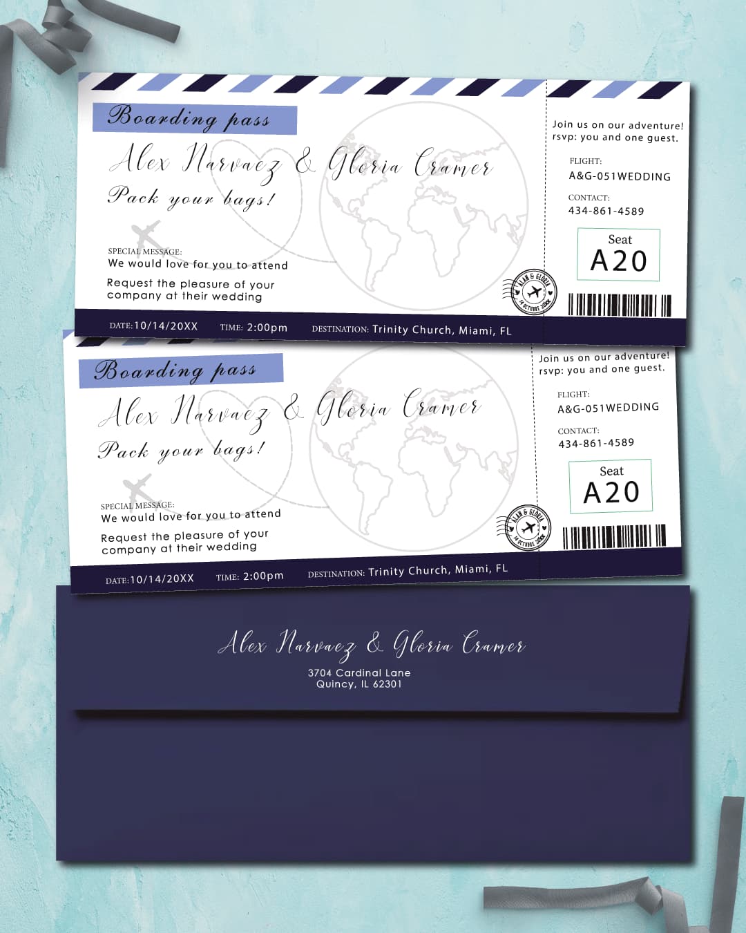 Ticket World Blue Boarding Pass Wedding Invitations
