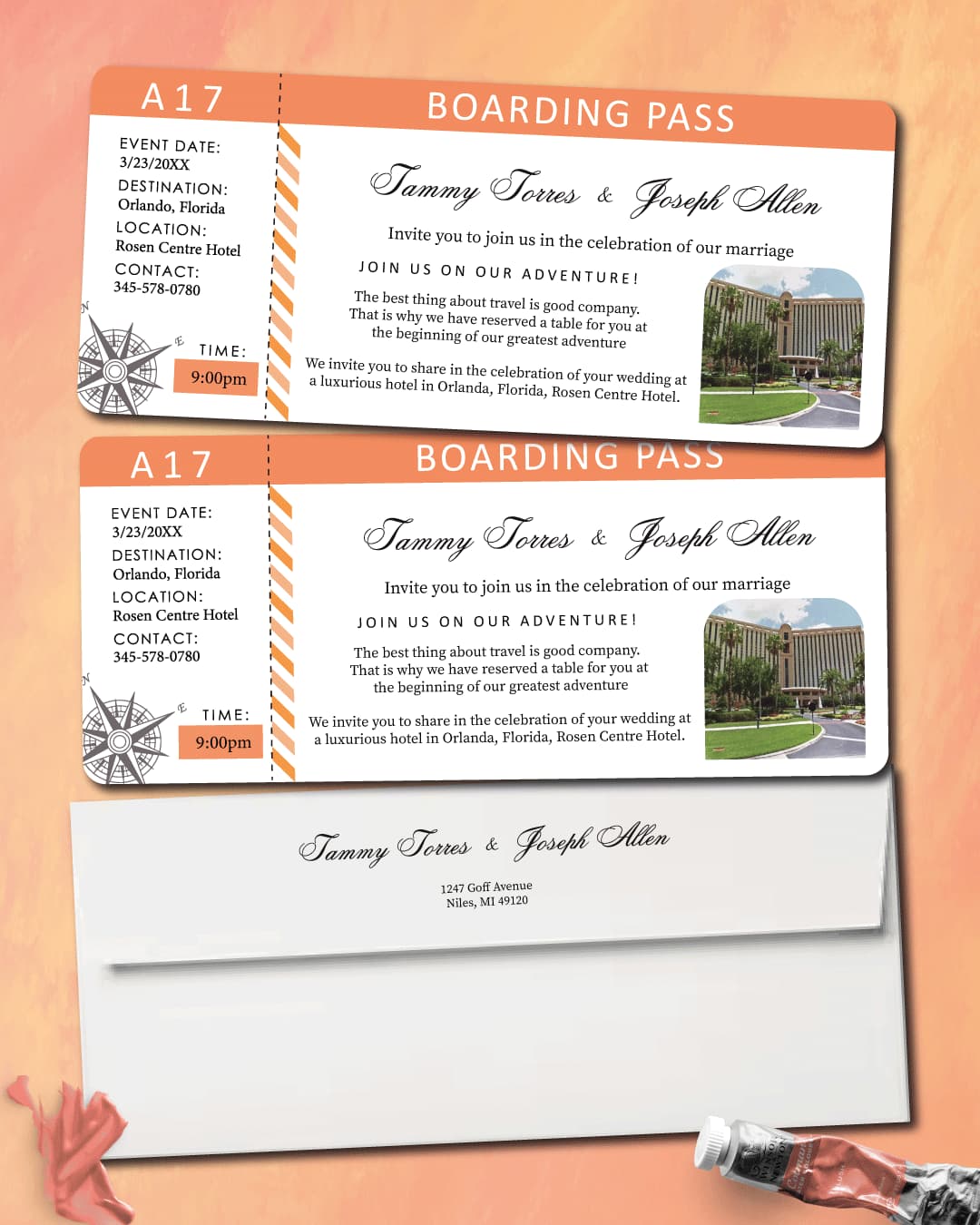 Compass to Love Boarding Pass Wedding Invitations