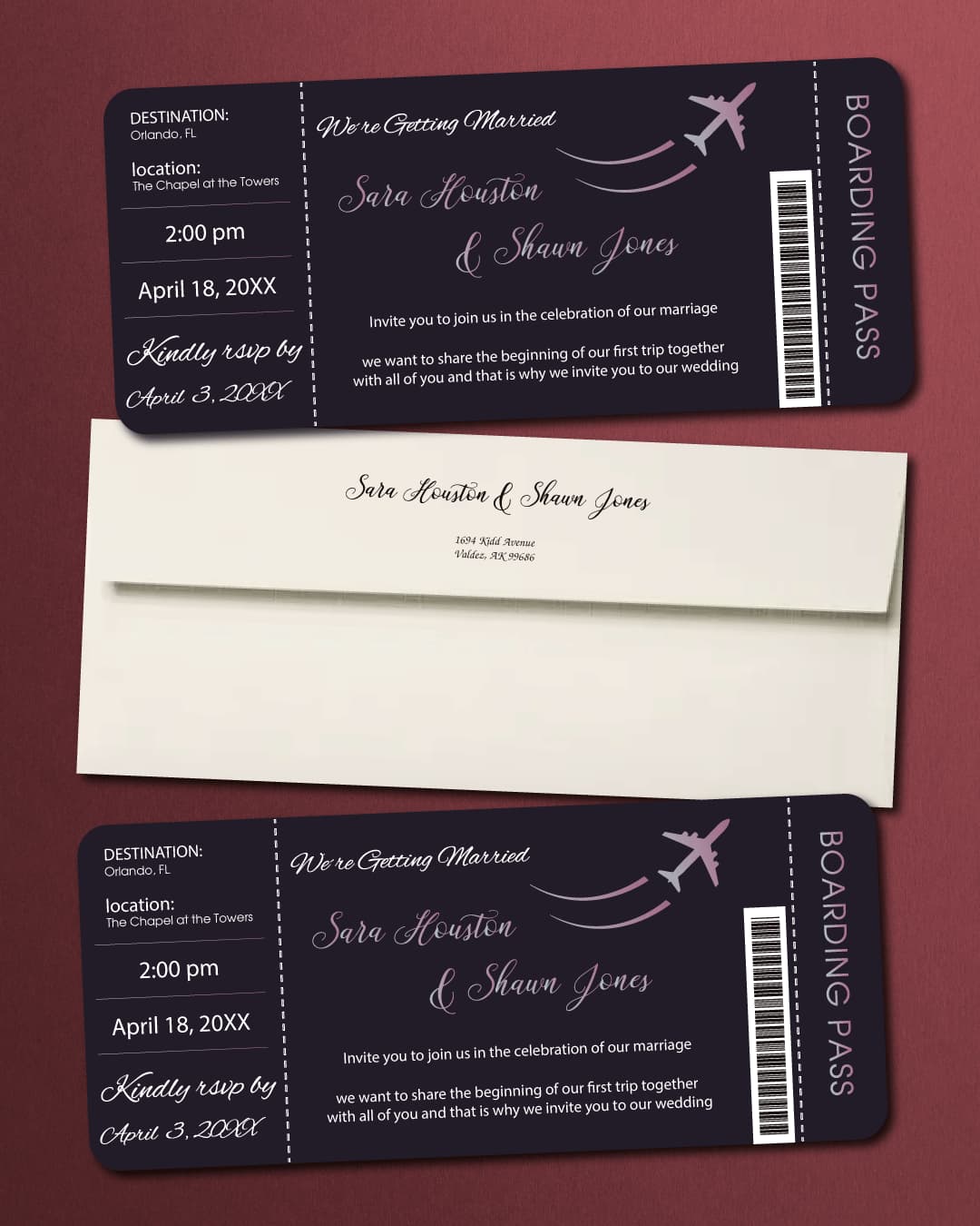 Ticket Direct to Love Boarding Pass Wedding Invitations
