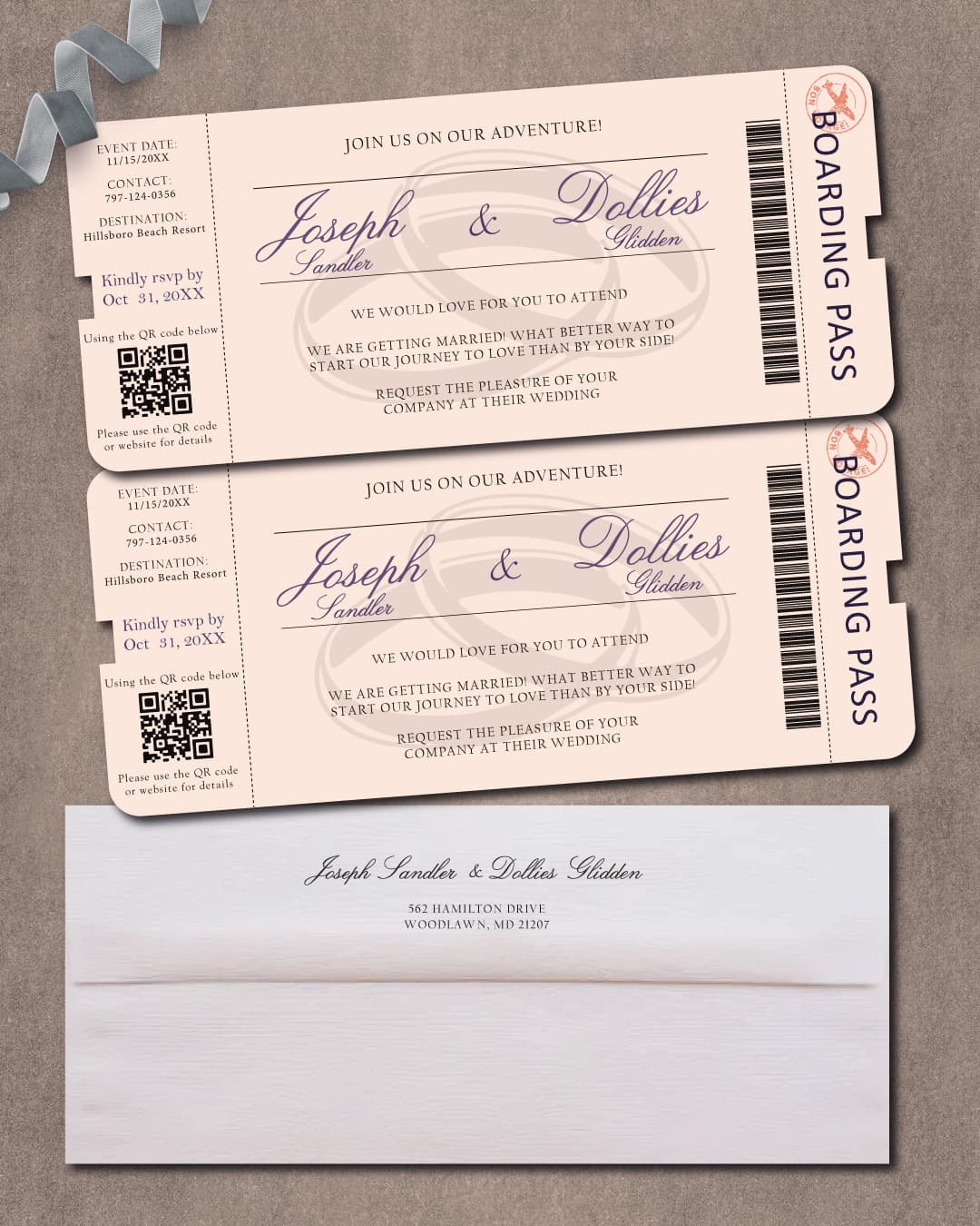 Wedding Ring Ticket Boarding Pass Wedding Invitations