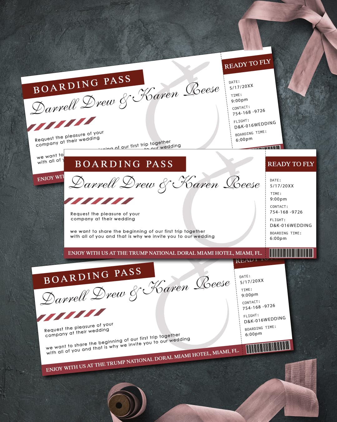 Aircraft for Couples Boarding Pass Wedding Invitations